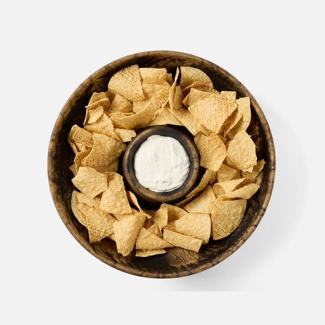 Hugo Black/Gold Swirled Chip And Dip Bowl Resin