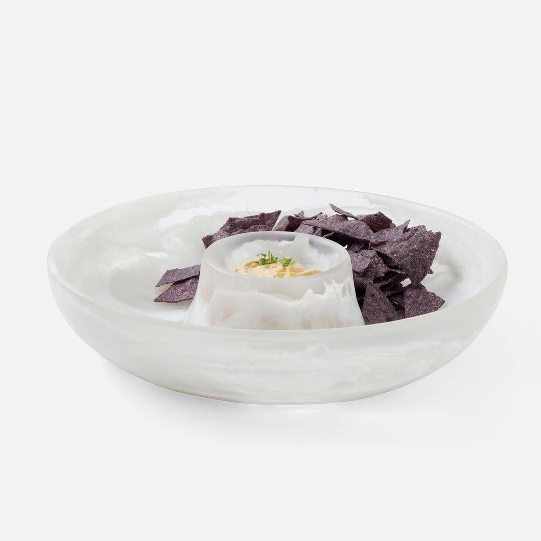 Hugo White Swirled Chip And Dip Bowl Resin