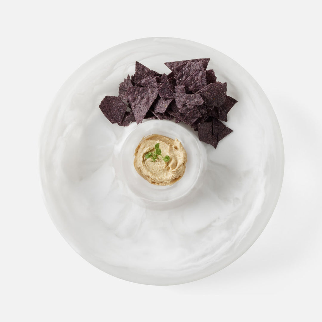 Hugo White Swirled Chip And Dip Bowl Resin