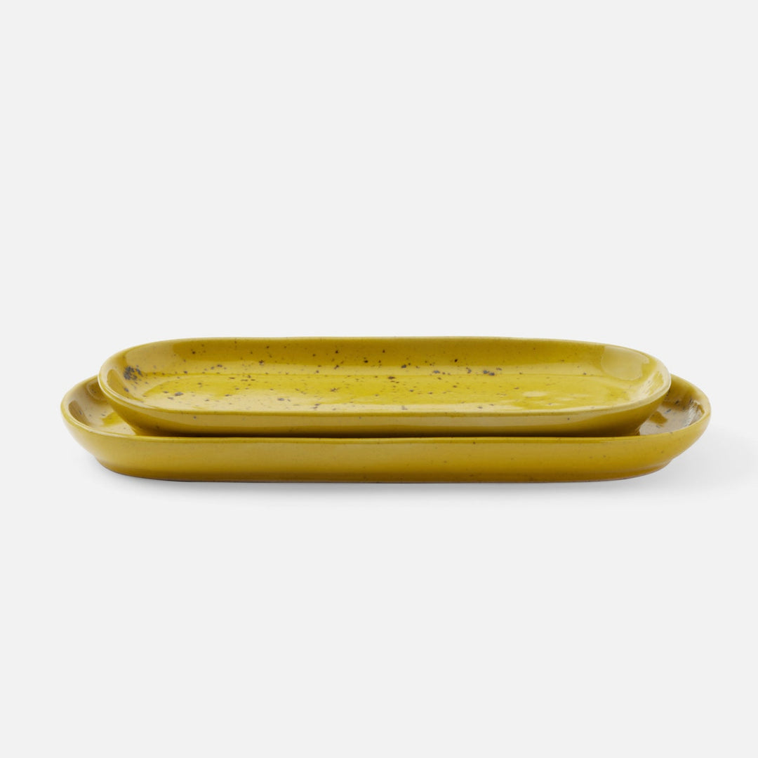 Marcus Chartreuse Salt Glaze Oblong Serving Platters Stoneware Large Set/2
