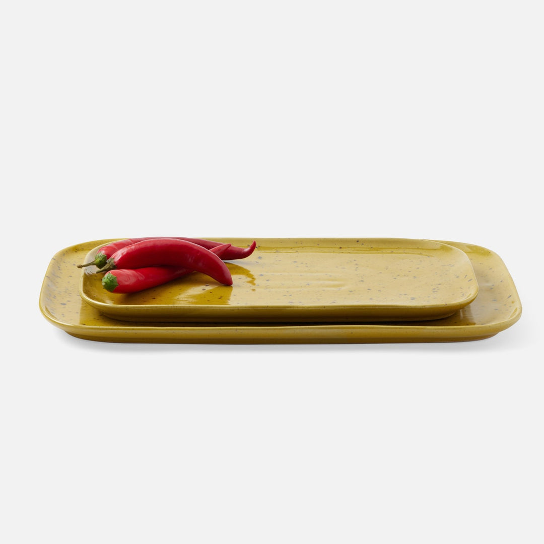 Marcus Chartreuse Salt Glaze Rectangular Serving Platter Stoneware Set/2
