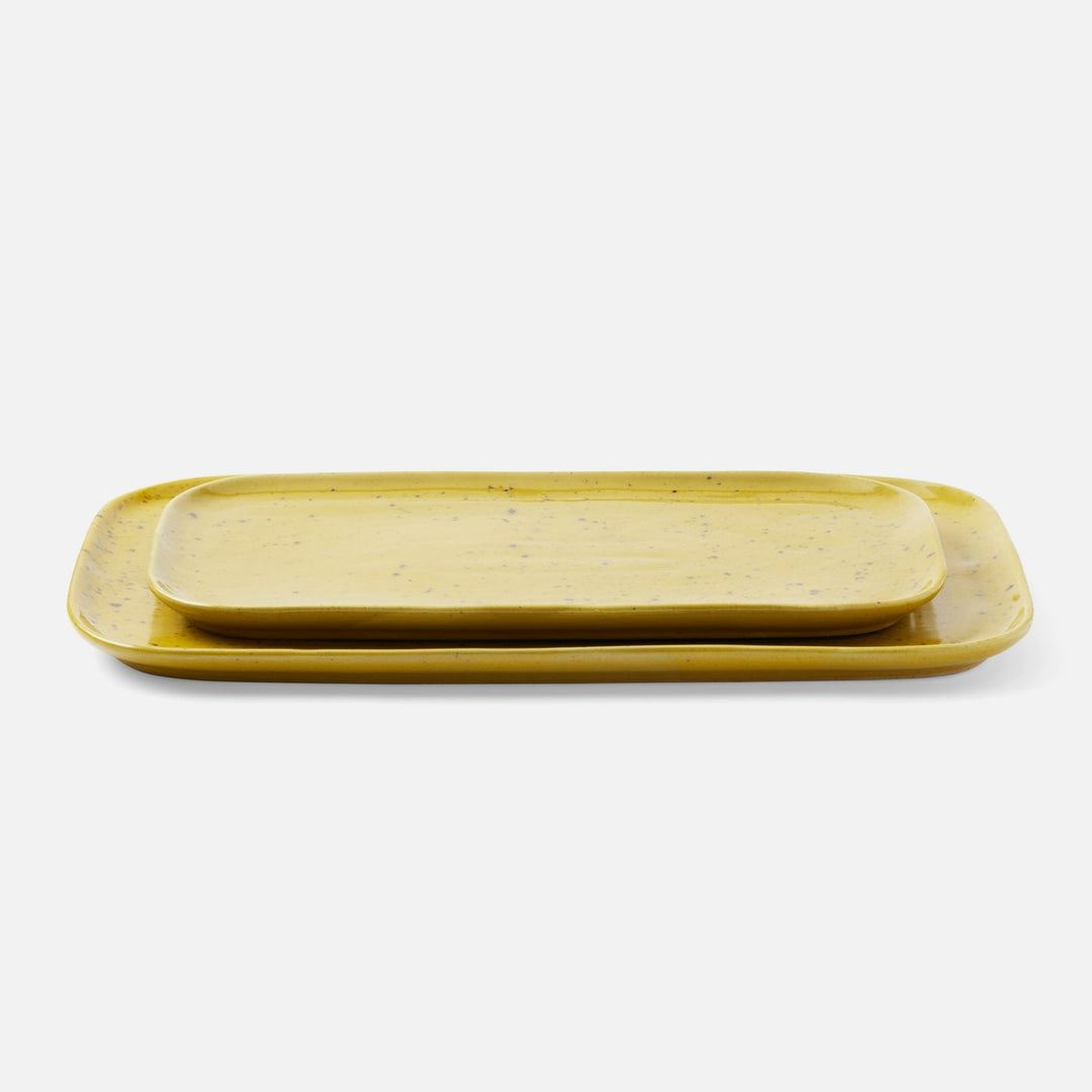 Marcus Chartreuse Salt Glaze Rectangular Serving Platter Stoneware Set/2