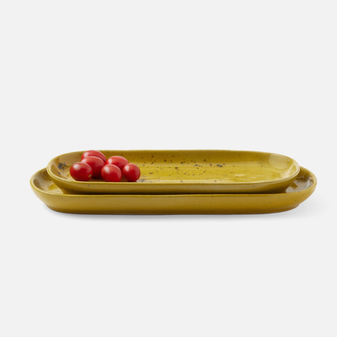 Marcus Chartreuse Salt Glaze Oblong Serving Platter Stoneware Small Set/2