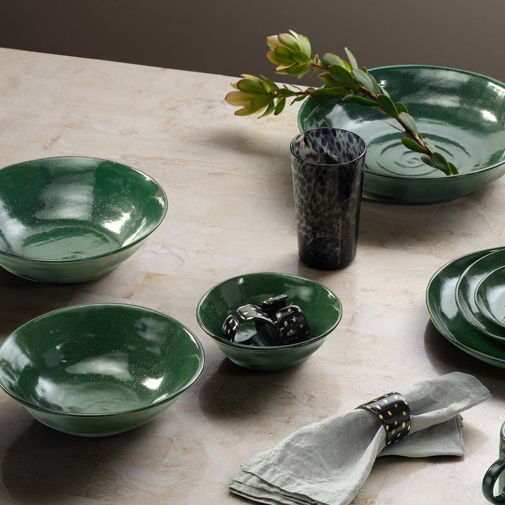 Marcus Dark Green Salt Glaze Tapered Serving Bowl Stoneware Large Pack/2