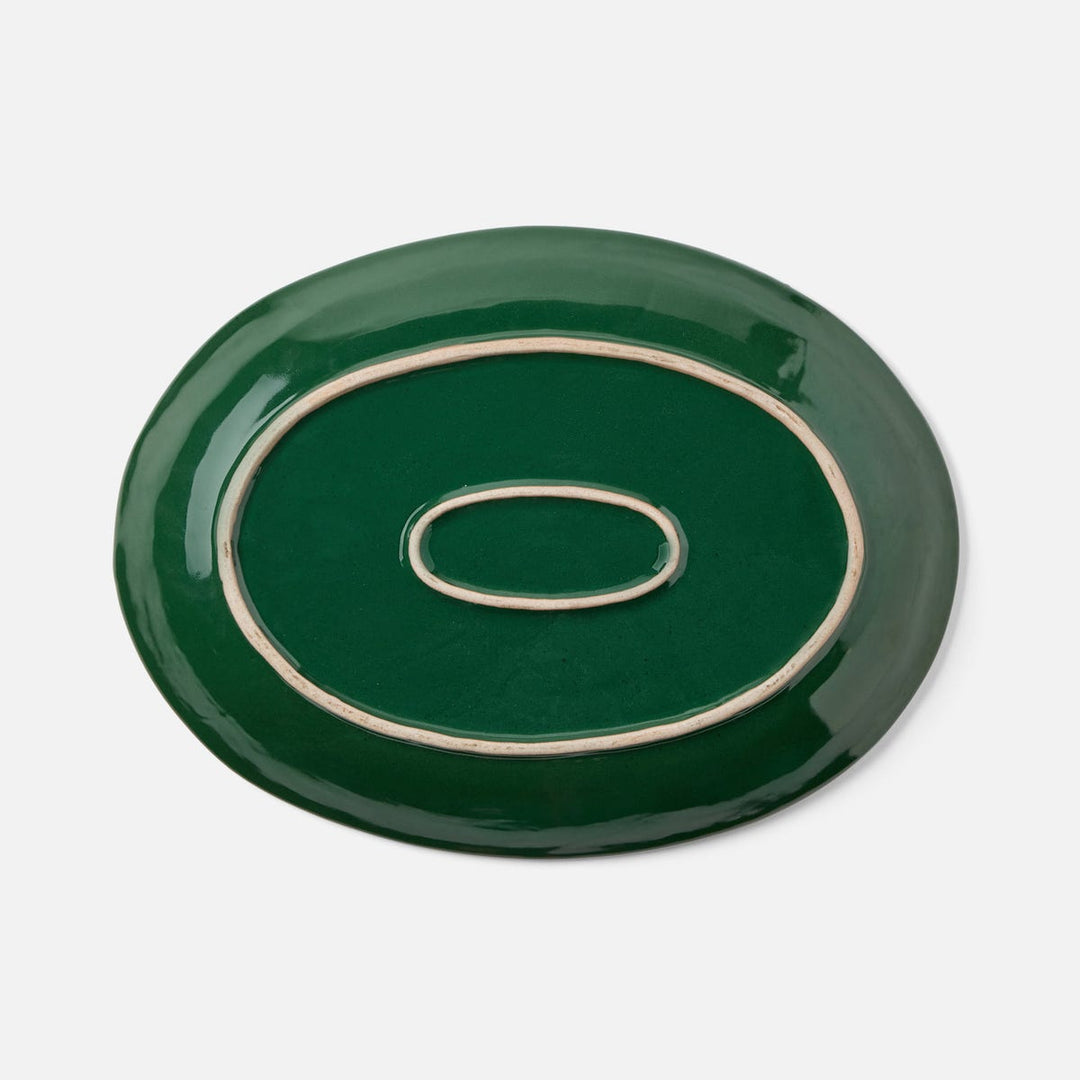 Marcus Dark Green Salt Glaze Oval Serving Platter Stoneware Large Pack/2