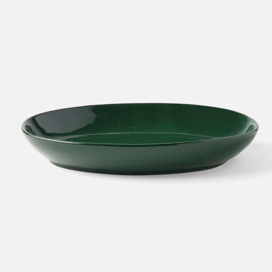Marcus Dark Green Salt Glaze Round Serving Platter Stoneware Small Pack/2