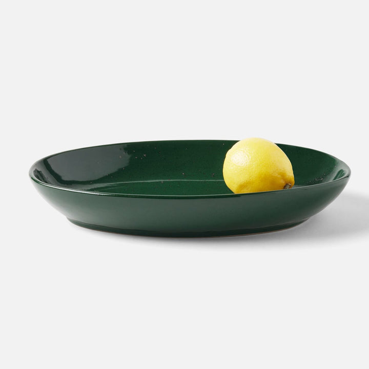 Marcus Dark Green Salt Glaze Round Serving Platter Stoneware Small Pack/2