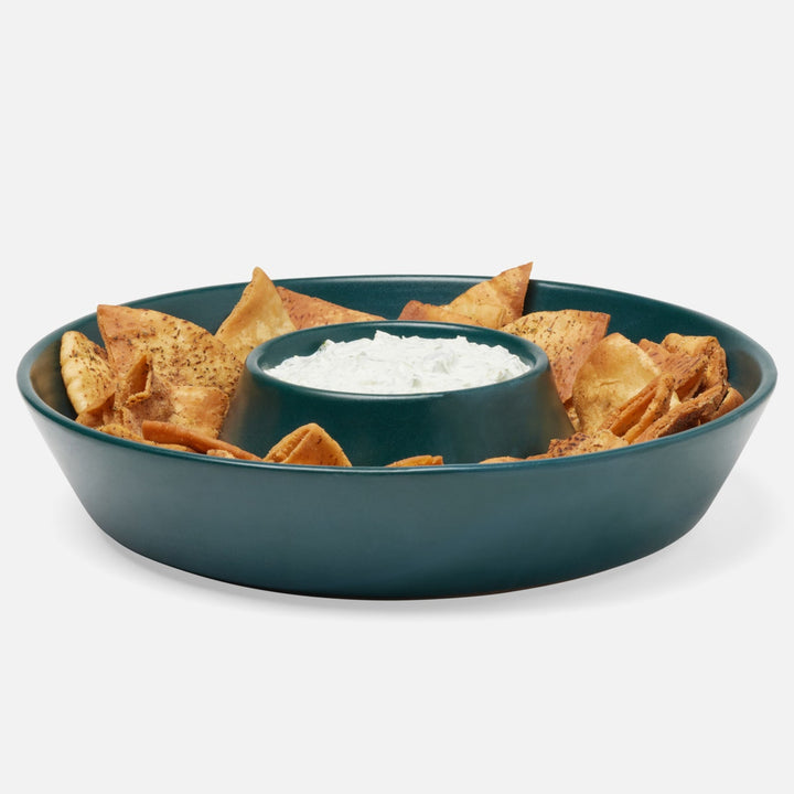 Marcus Midnight Teal Chip And Dip Bowl Stoneware