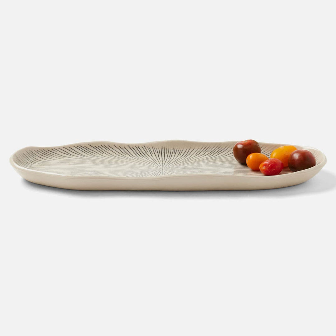 Nolan Black Cream Oblong Serving Tray Stoneware Set/2