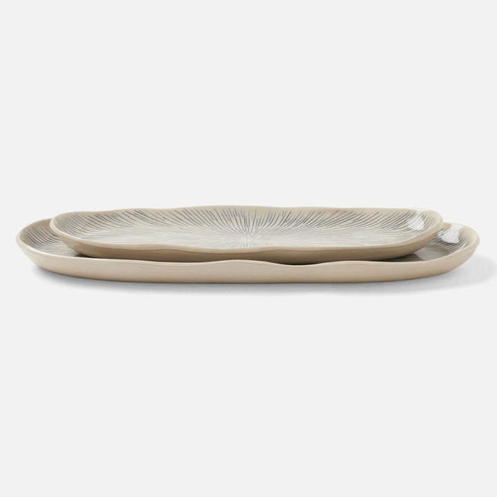 Nolan Navy Cream Oblong Serving Tray Stoneware Set/2