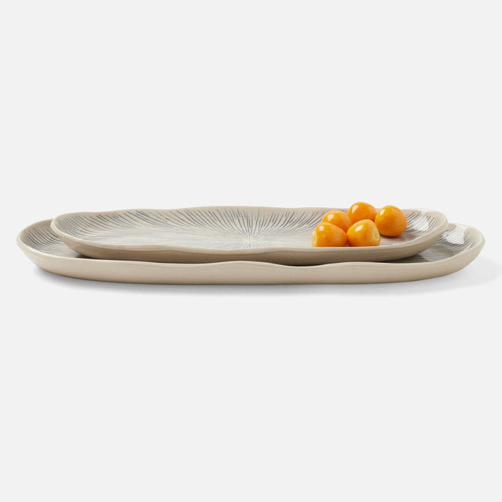 Nolan Navy Cream Oblong Serving Tray Stoneware Set/2