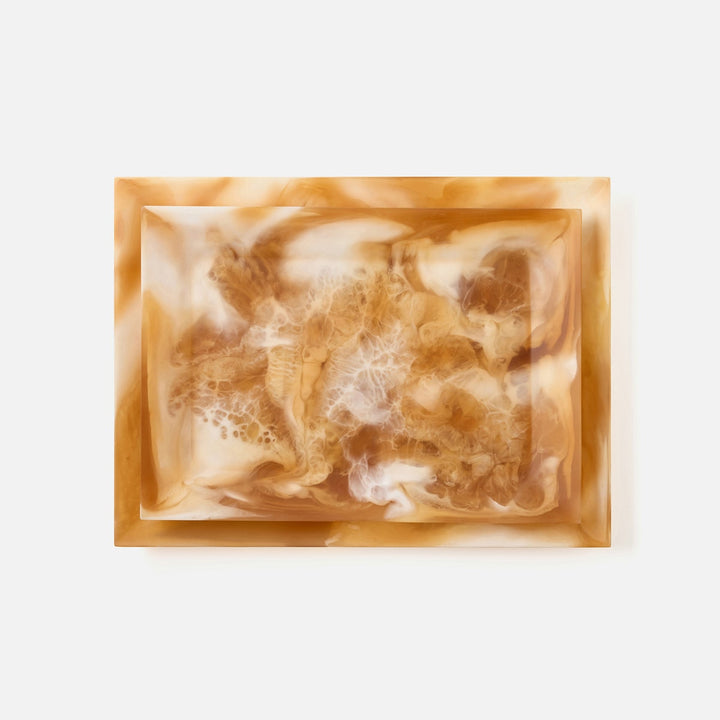 Olena Amber Swirled Rectangular Serving Tray Resin S/2