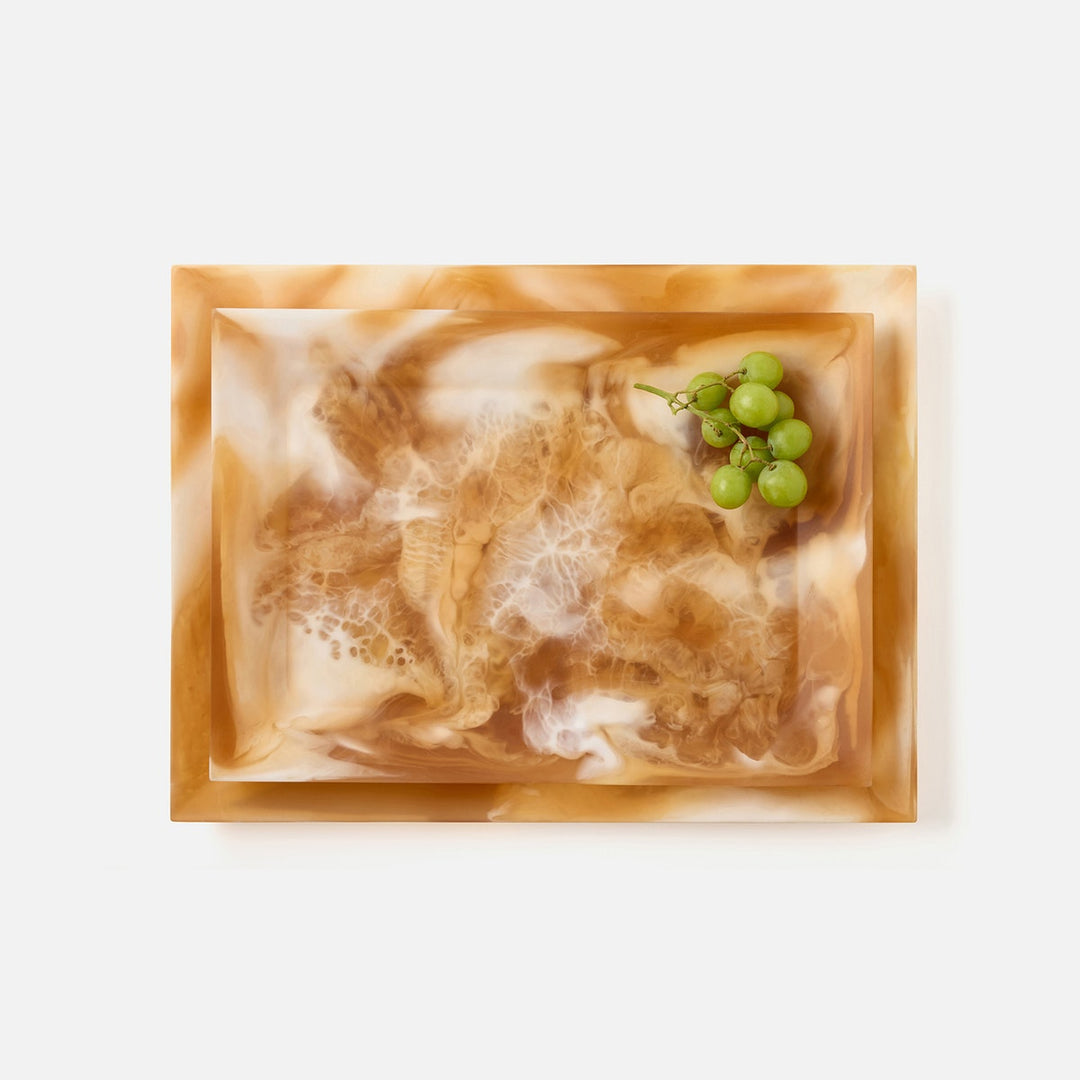 Olena Amber Swirled Rectangular Serving Tray Resin S/2