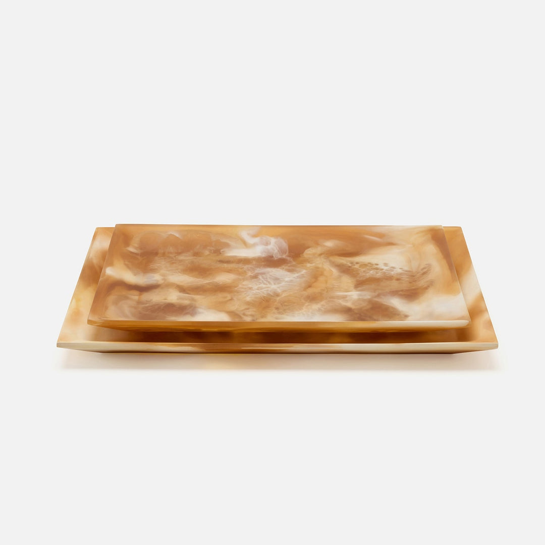 Olena Amber Swirled Rectangular Serving Tray Resin S/2