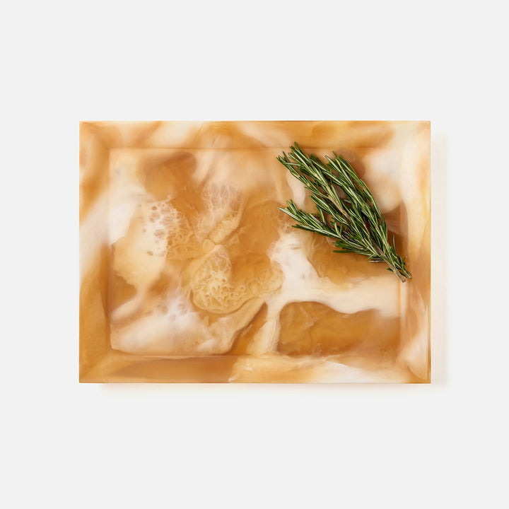 Olena Amber Swirled Rectangular Serving Tray Resin S/2