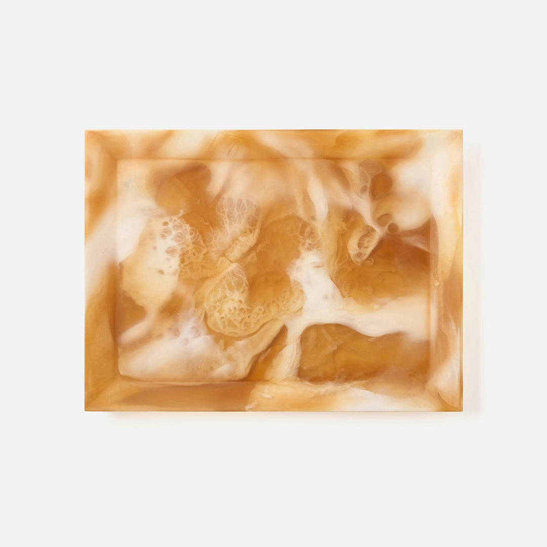 Olena Amber Swirled Rectangular Serving Tray Resin S/2