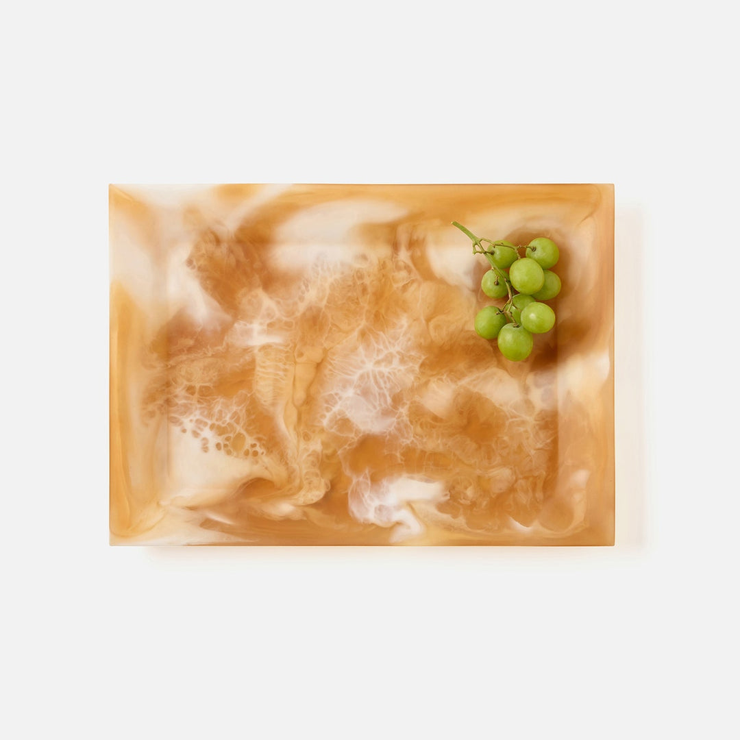 Olena Amber Swirled Rectangular Serving Tray Resin S/2