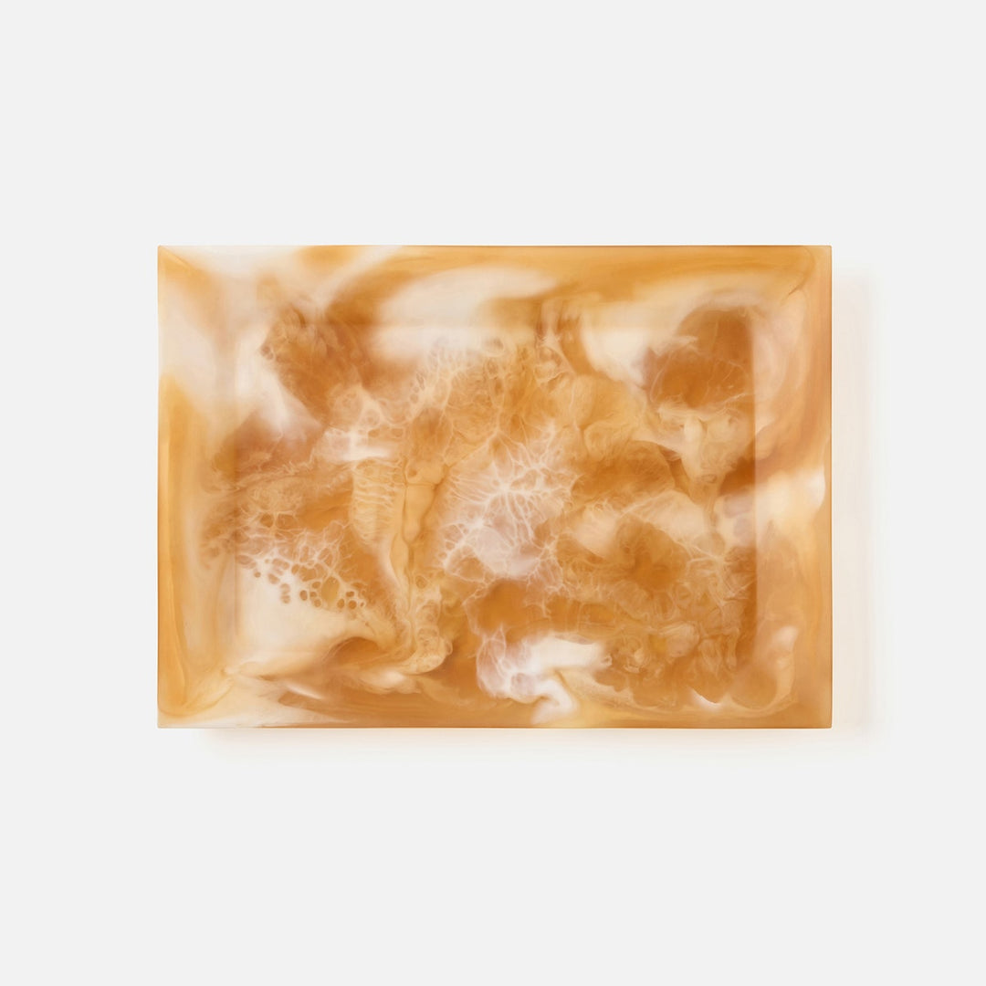Olena Amber Swirled Rectangular Serving Tray Resin S/2