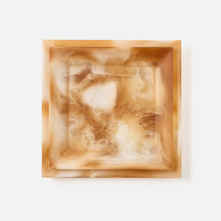Olena Amber Swirled Square Serving Tray Resin S/2