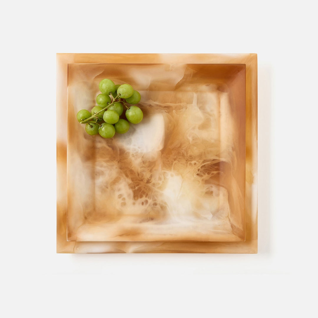 Olena Amber Swirled Square Serving Tray Resin S/2
