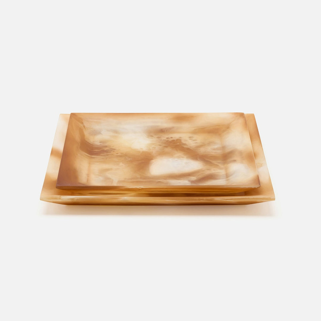 Olena Amber Swirled Square Serving Tray Resin S/2