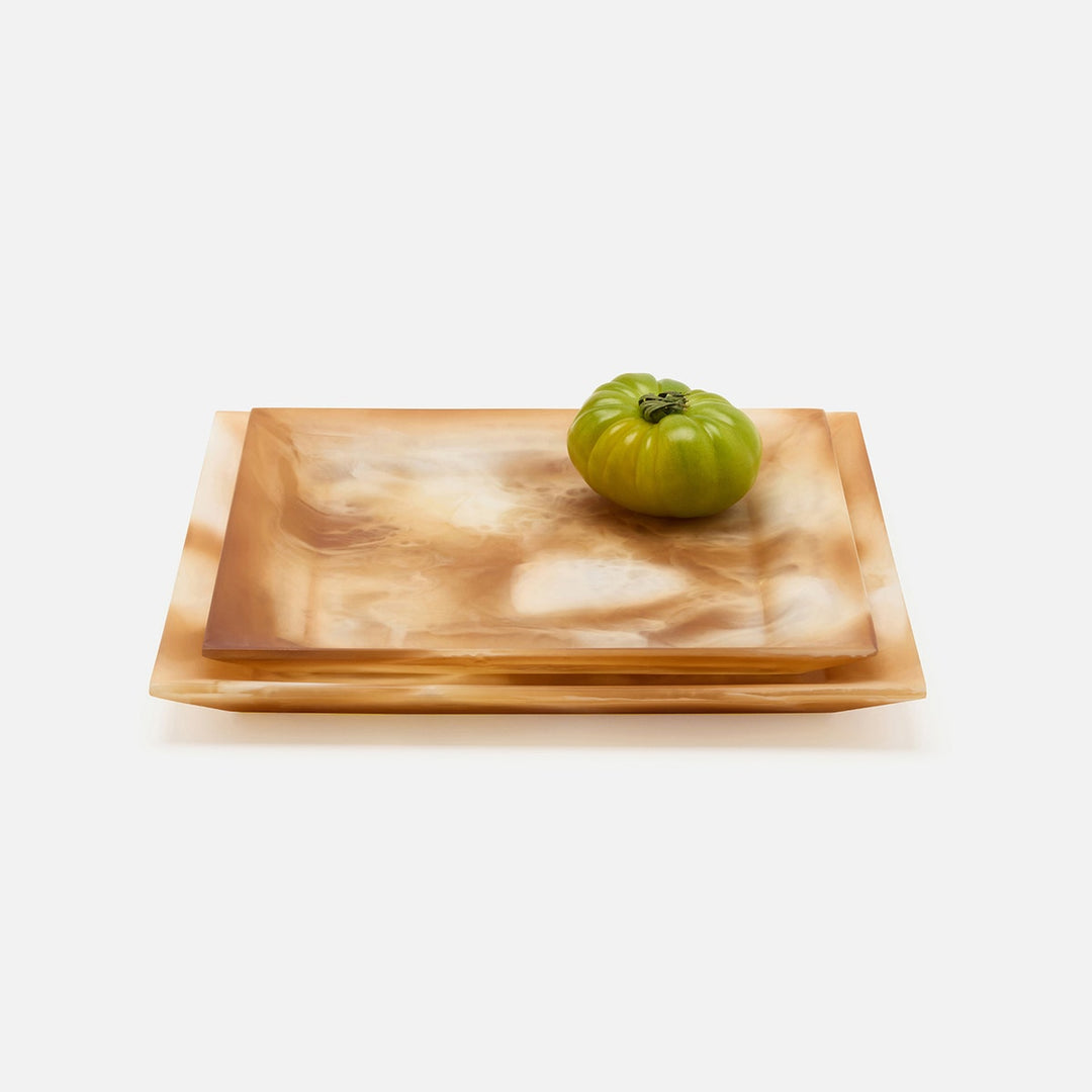 Olena Amber Swirled Square Serving Tray Resin S/2