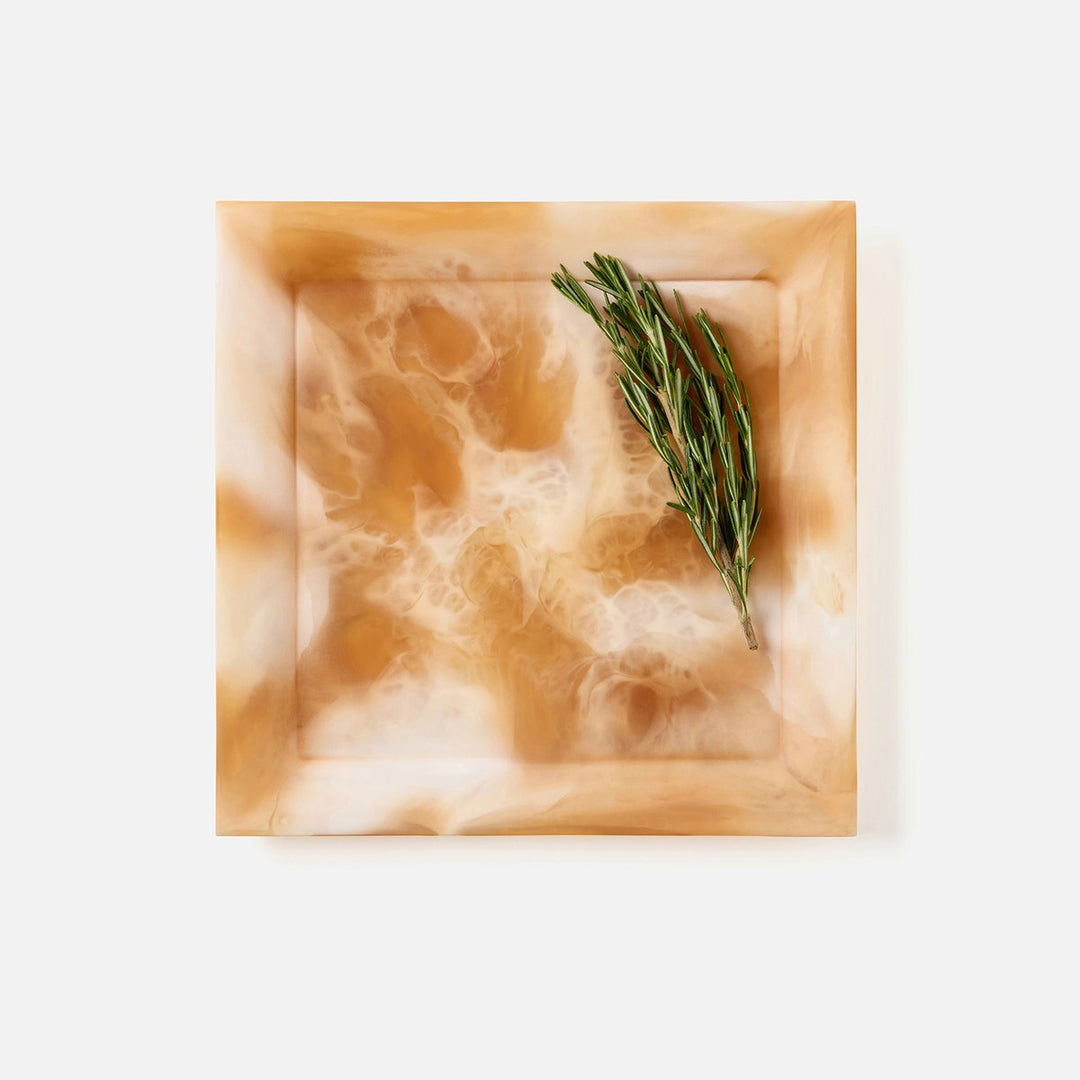 Olena Amber Swirled Square Serving Tray Resin S/2