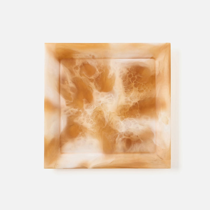 Olena Amber Swirled Square Serving Tray Resin S/2