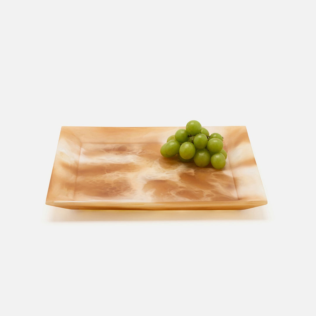Olena Amber Swirled Square Serving Tray Resin S/2