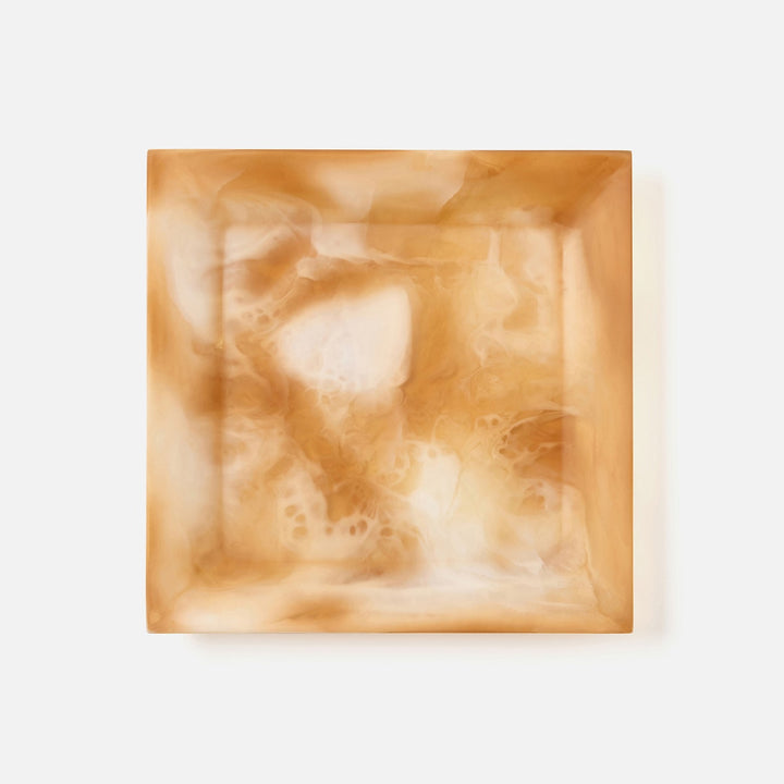 Olena Amber Swirled Square Serving Tray Resin S/2