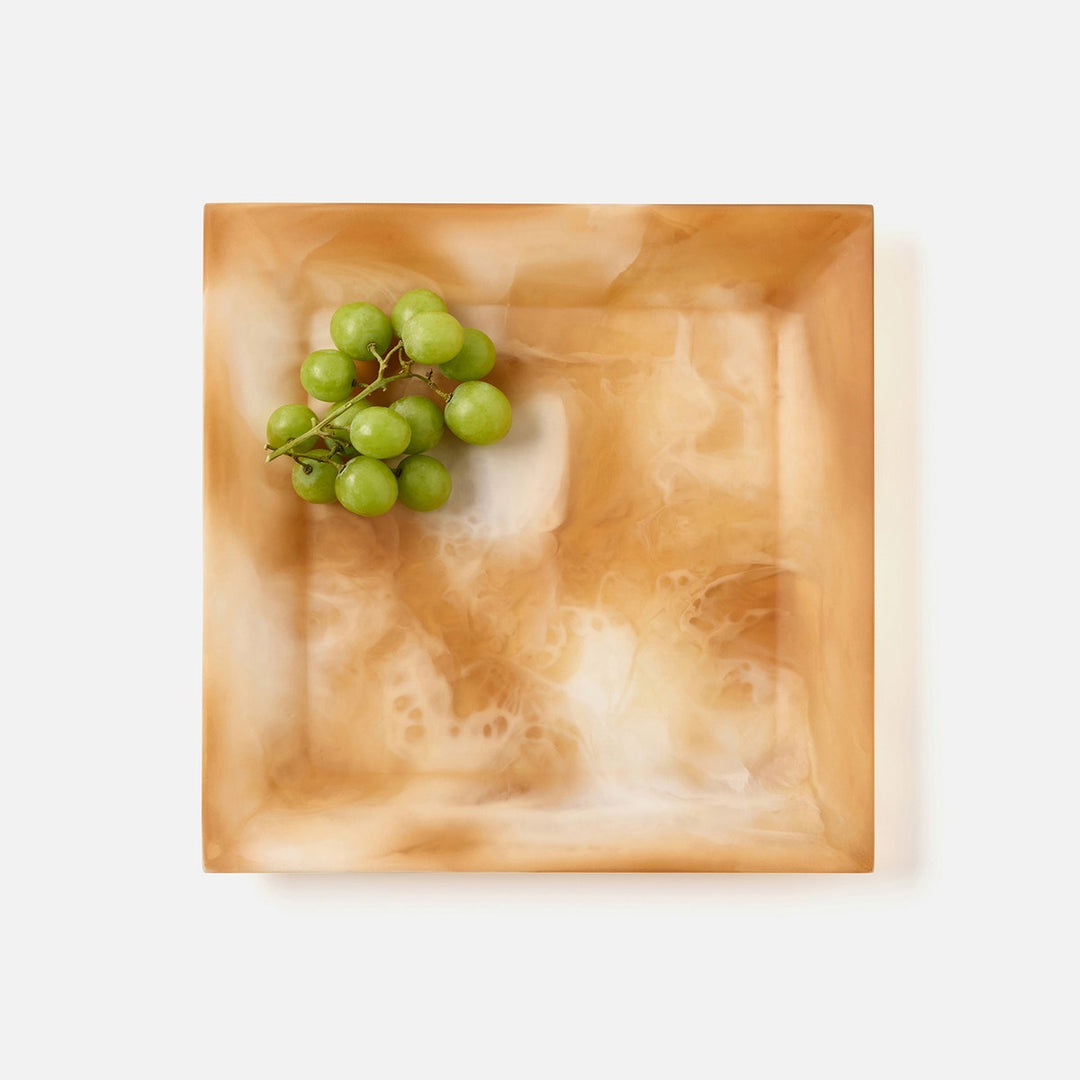 Olena Amber Swirled Square Serving Tray Resin S/2