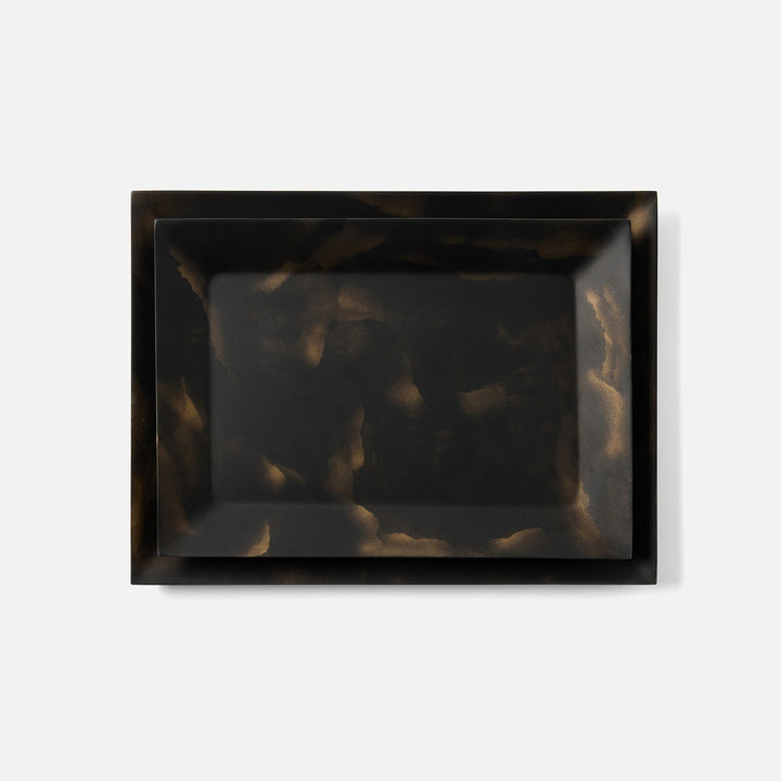 Olena Black/Gold Swirled Rectangular Serving Tray Resin S/2