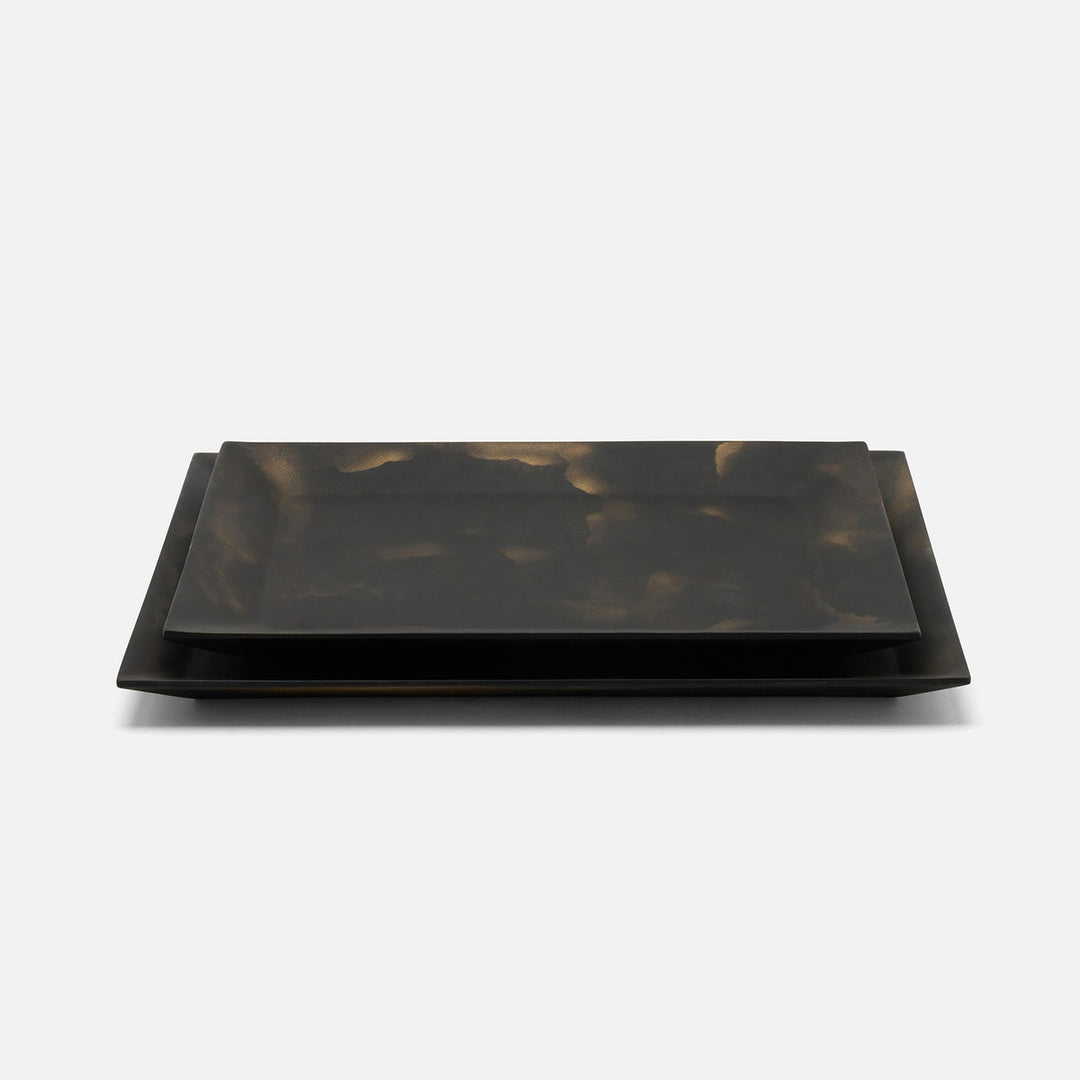 Olena Black/Gold Swirled Rectangular Serving Tray Resin S/2