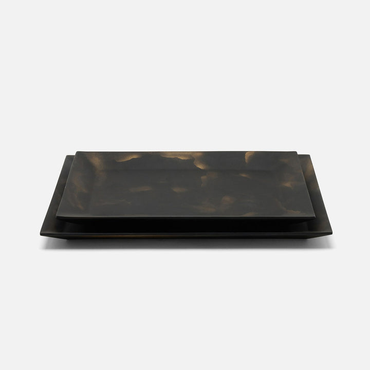 Olena Black/Gold Swirled Rectangular Serving Tray Resin S/2
