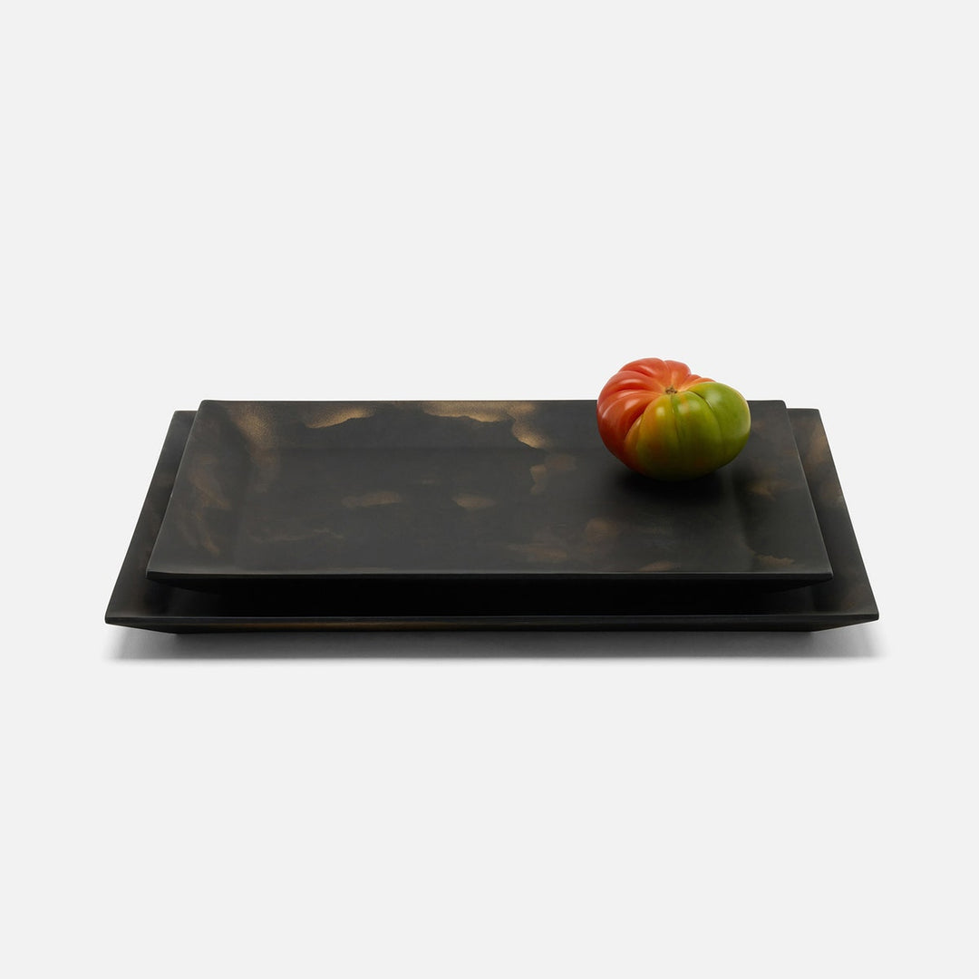 Olena Black/Gold Swirled Rectangular Serving Tray Resin S/2