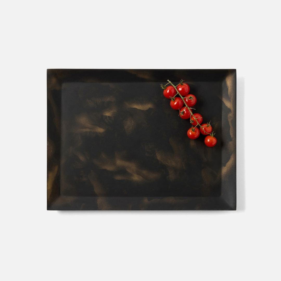 Olena Black/Gold Swirled Rectangular Serving Tray Resin S/2