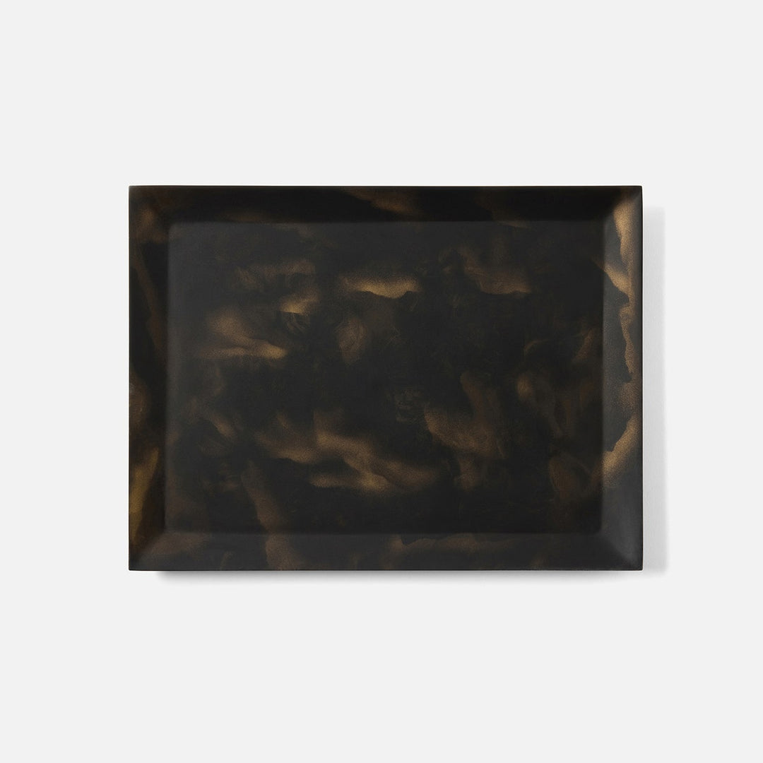 Olena Black/Gold Swirled Rectangular Serving Tray Resin S/2