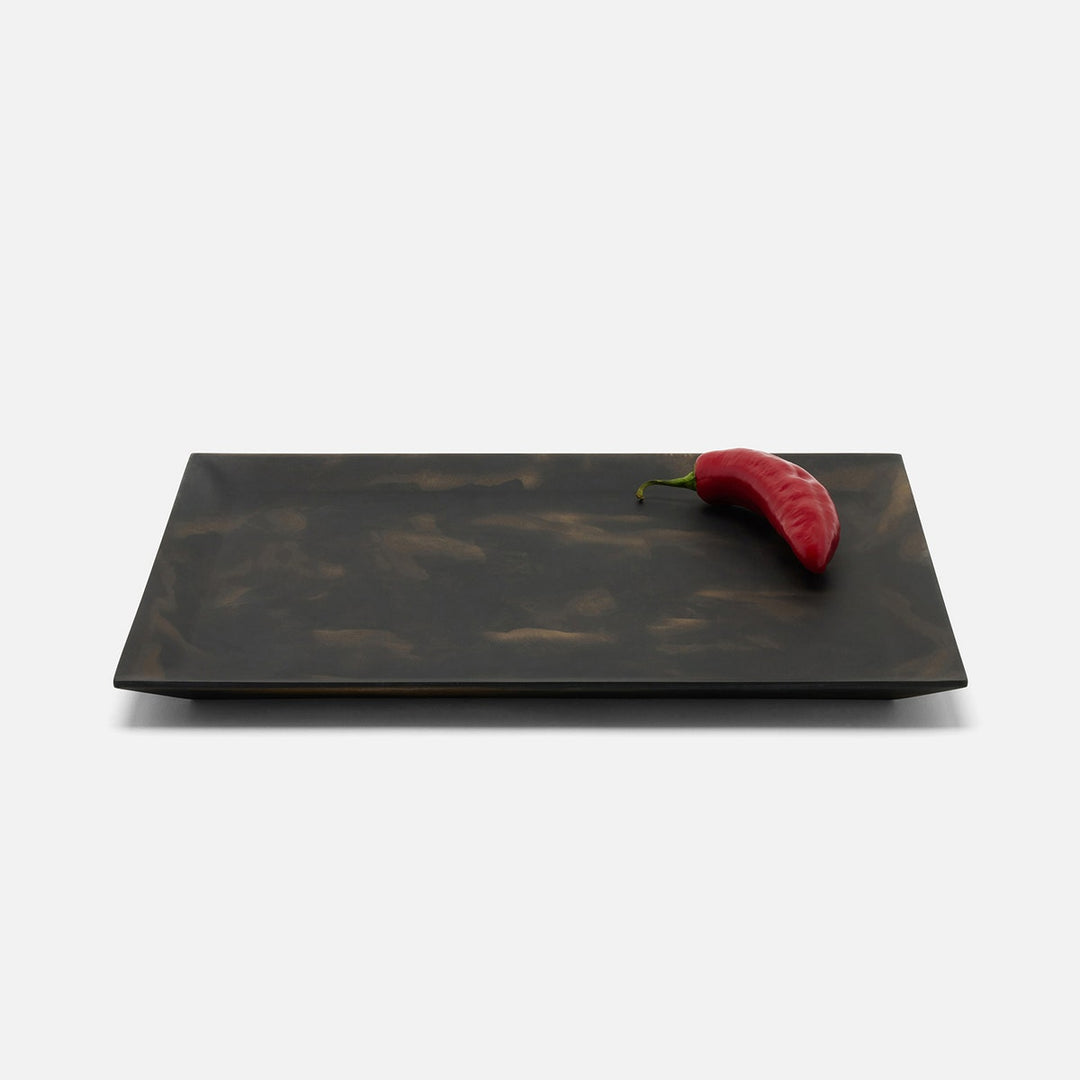Olena Black/Gold Swirled Rectangular Serving Tray Resin S/2