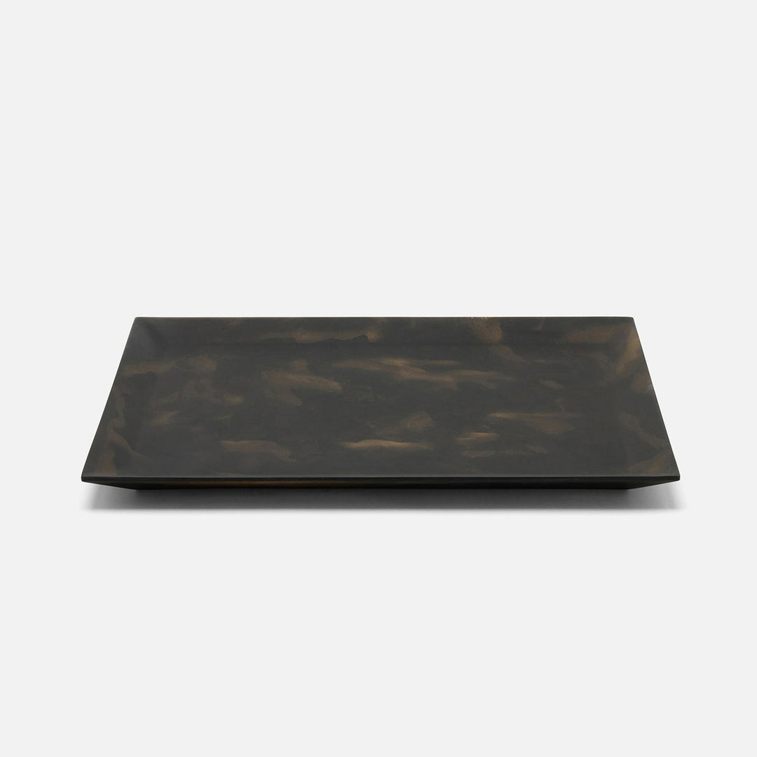 Olena Black/Gold Swirled Rectangular Serving Tray Resin S/2