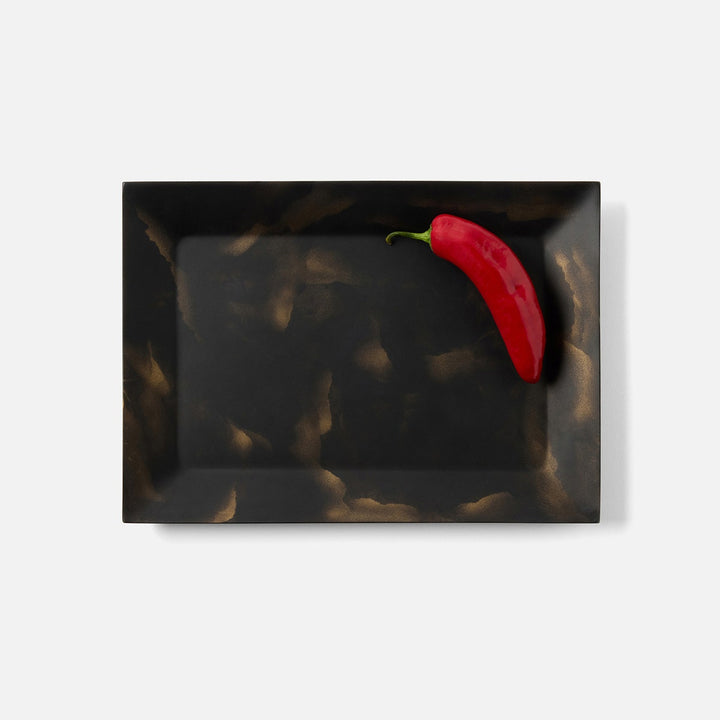 Olena Black/Gold Swirled Rectangular Serving Tray Resin S/2