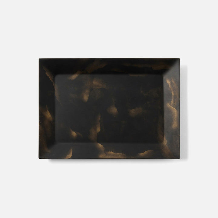 Olena Black/Gold Swirled Rectangular Serving Tray Resin S/2