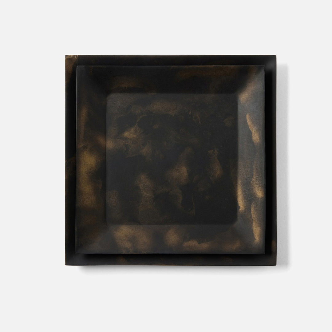 Olena Black/Gold Swirled Square Serving Tray Resin S/2