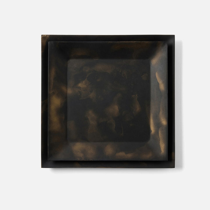 Olena Black/Gold Swirled Square Serving Tray Resin S/2