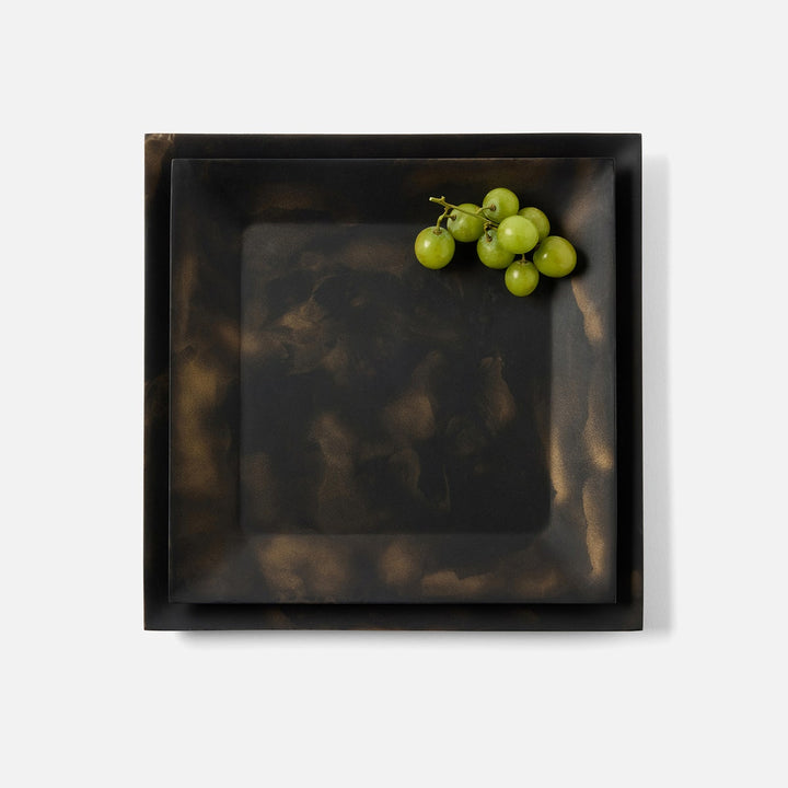 Olena Black/Gold Swirled Square Serving Tray Resin S/2