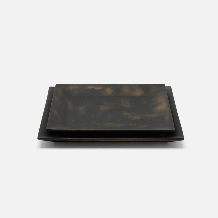 Olena Black/Gold Swirled Square Serving Tray Resin S/2