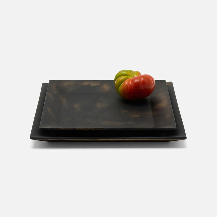Olena Black/Gold Swirled Square Serving Tray Resin S/2
