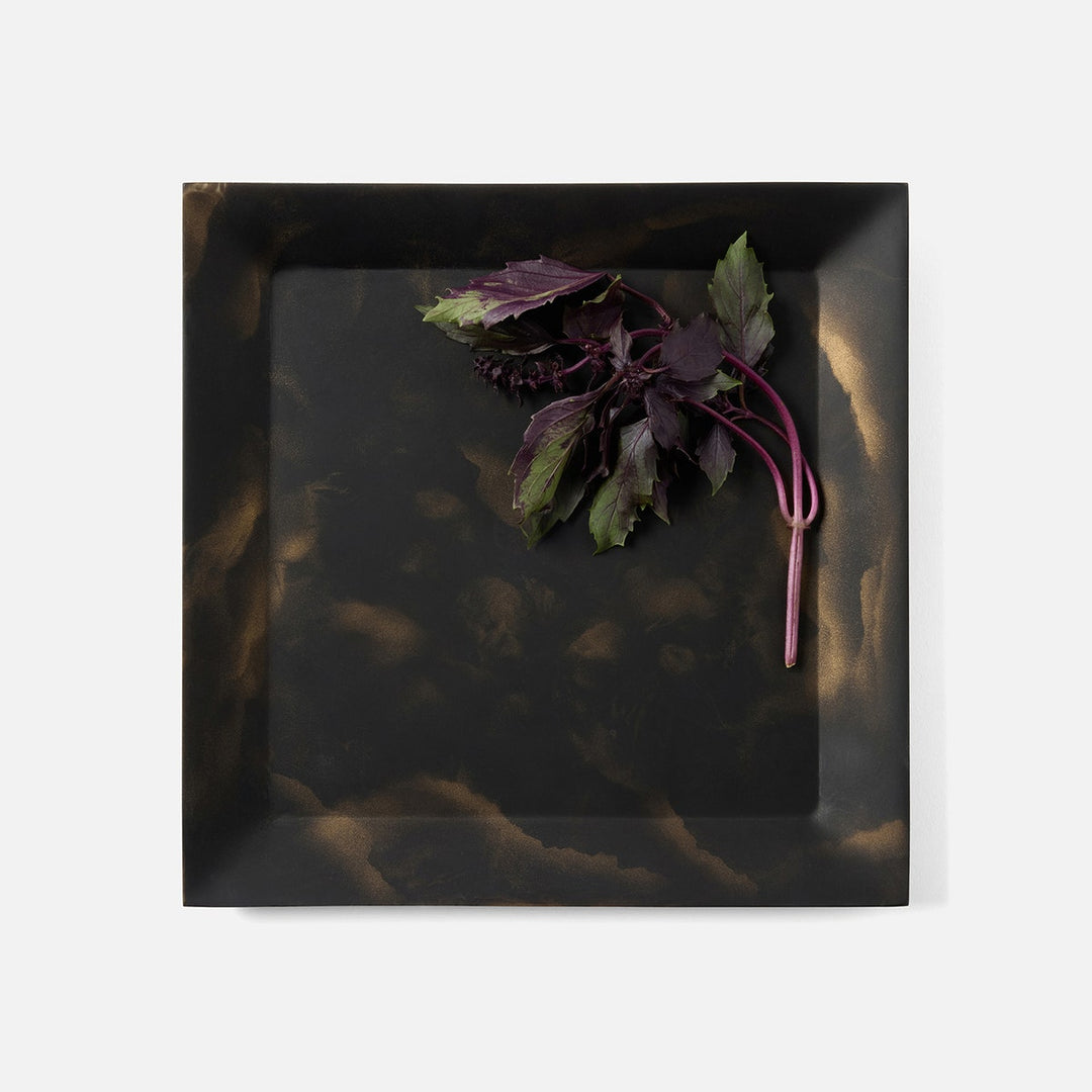 Olena Black/Gold Swirled Square Serving Tray Resin S/2