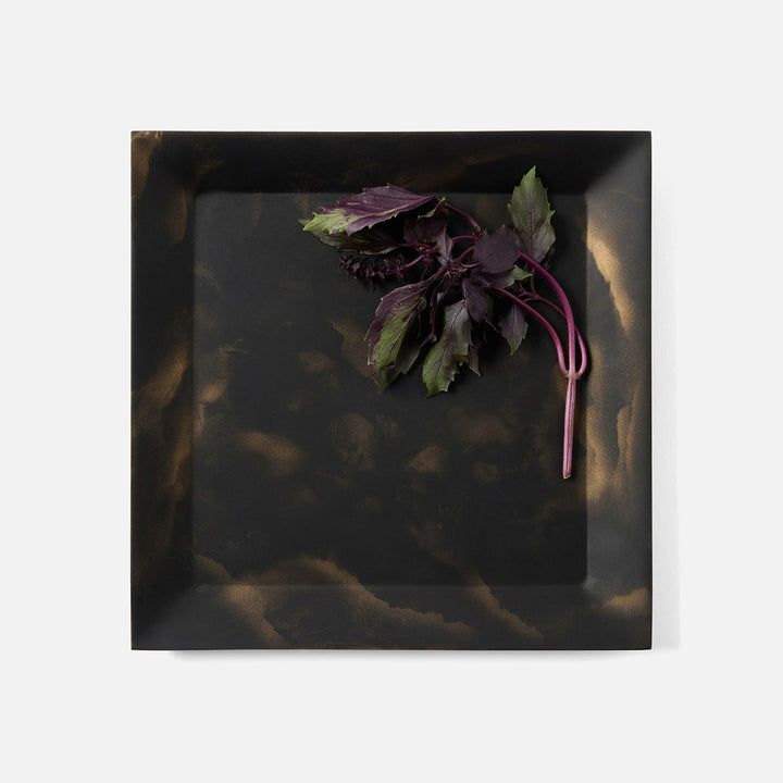 Olena Black/Gold Swirled Square Serving Tray Resin S/2