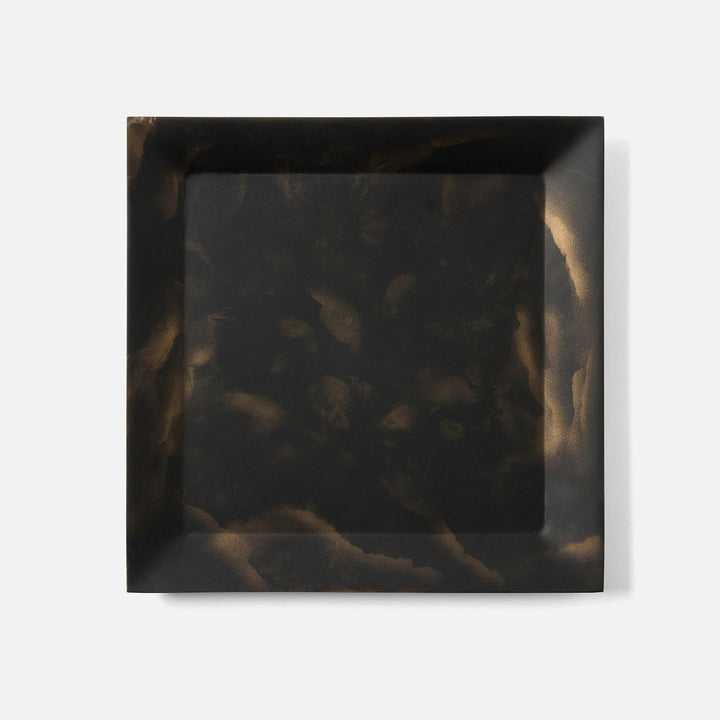 Olena Black/Gold Swirled Square Serving Tray Resin S/2