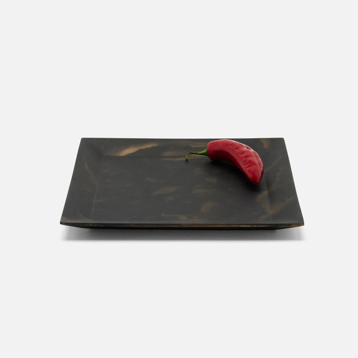 Olena Black/Gold Swirled Square Serving Tray Resin S/2
